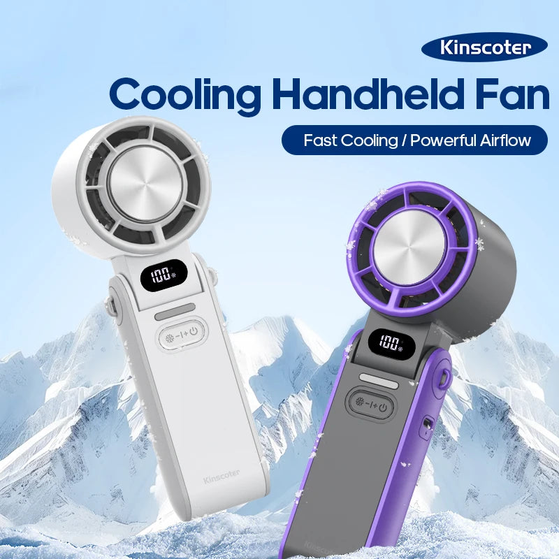 Kinscoter Outdoor Foldable Portable Handheld Fan Mini Cooling Rechargeable 3600mAh High Speed Turbo Fan