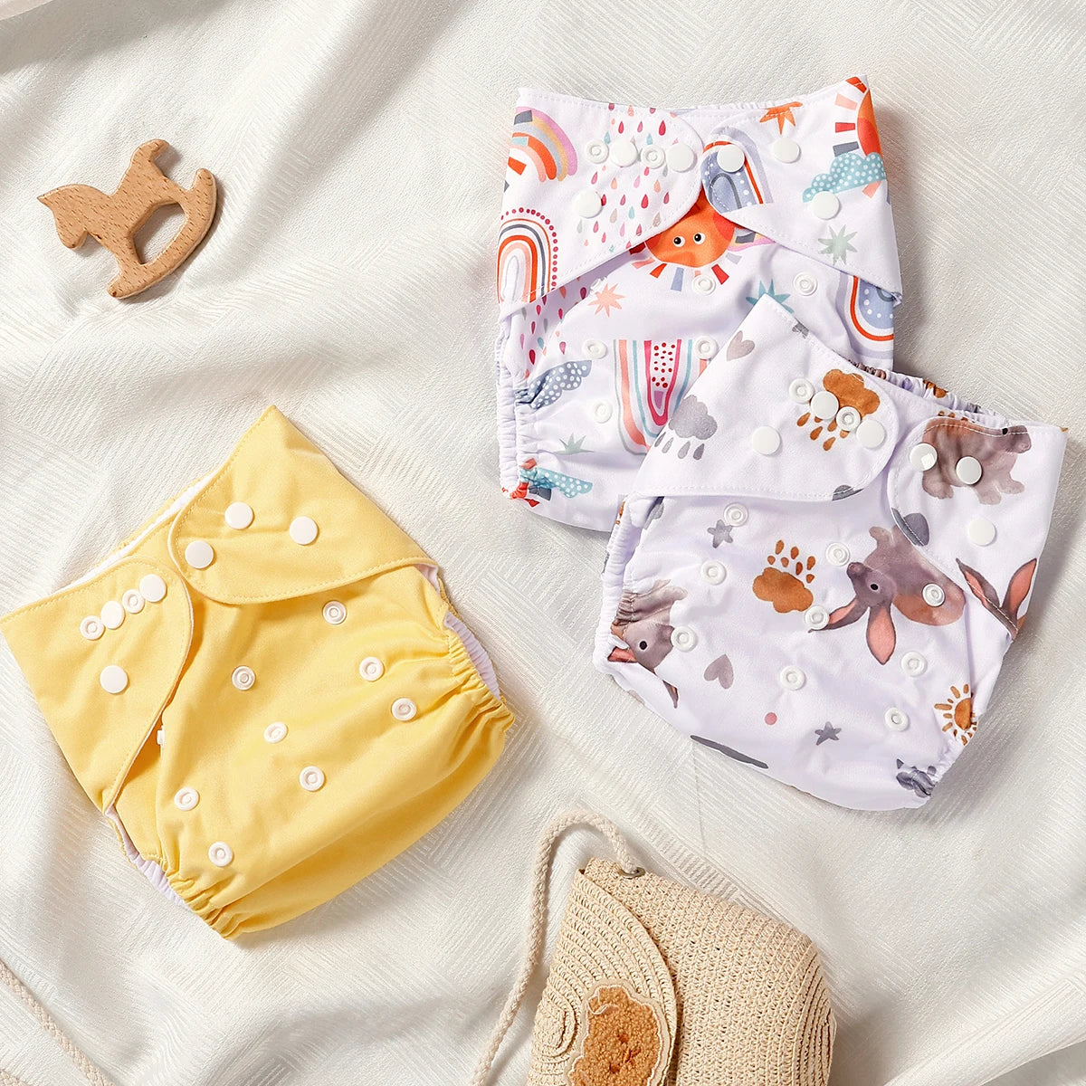 3PCS Washable Adjustable Diapers Soft Skin Friendly Breathable Comfortable for 3 to 15kg Babies
