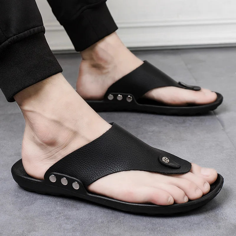 MaeDef 2024 Summer Men's Slippers Outdoor Beach Soft Comfortable Slip On High Quality Non Slip Flip Flops Travel Sandal