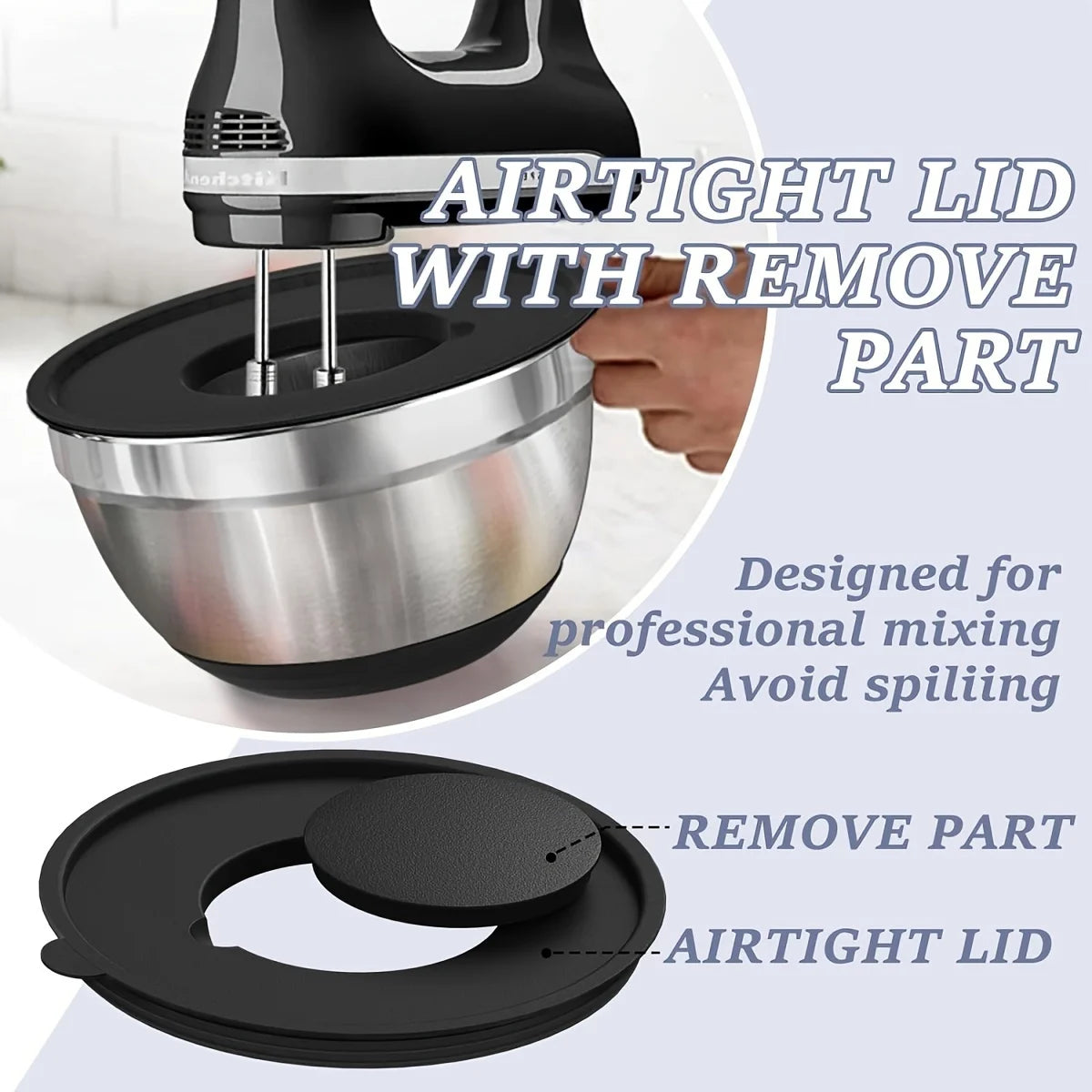8 Pcs Stainless Steel Mixing Bowls Set with Airtight Lids and Attachments Black Kitchen Baking Serving Bowls