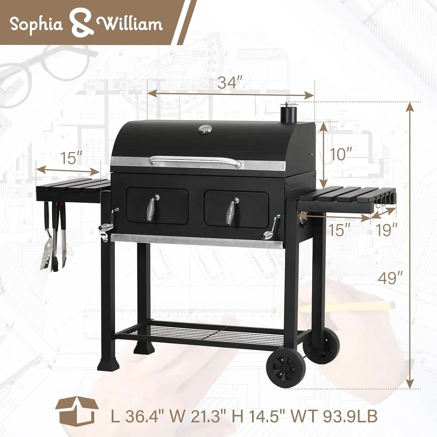 Extra Large Charcoal BBQ Grills with 794 SQ.IN. Cooking Area, Heavy Duty Outdoor Barbecue Grill with 2 Individual, Customized