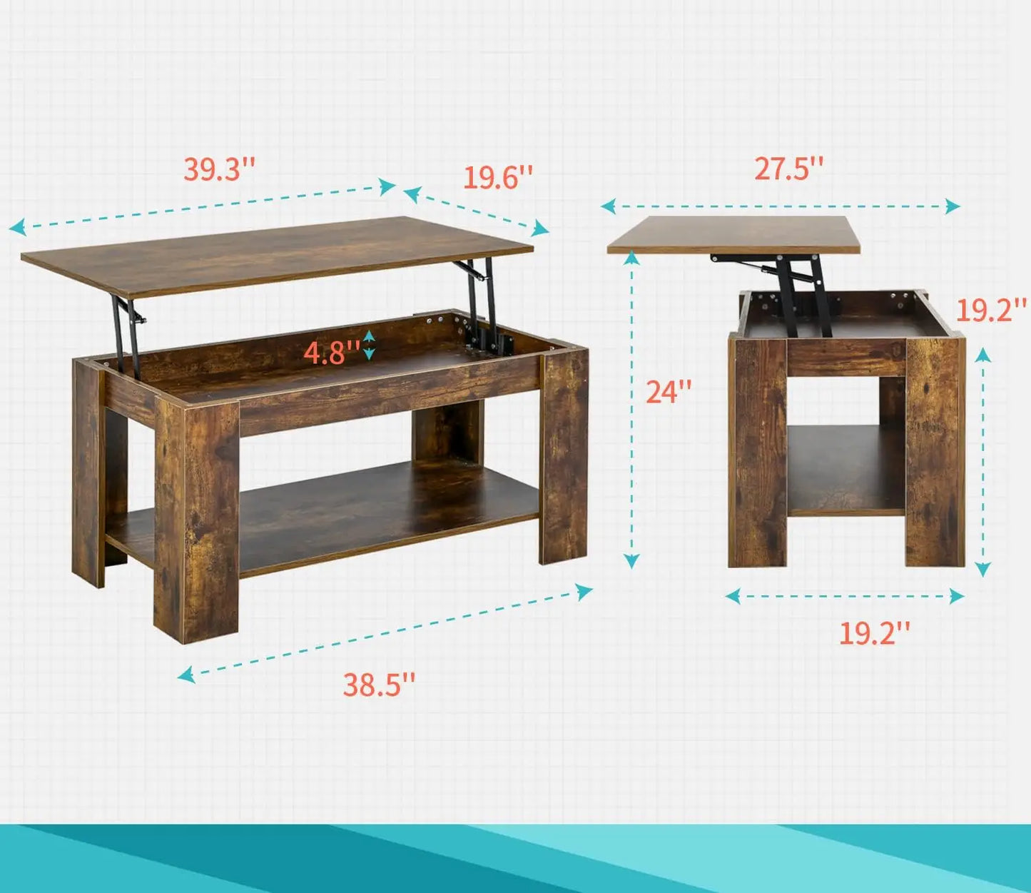 Lift Up Coffee Table With Hidden Compartments And Storage Shelves For Home Living Rooms