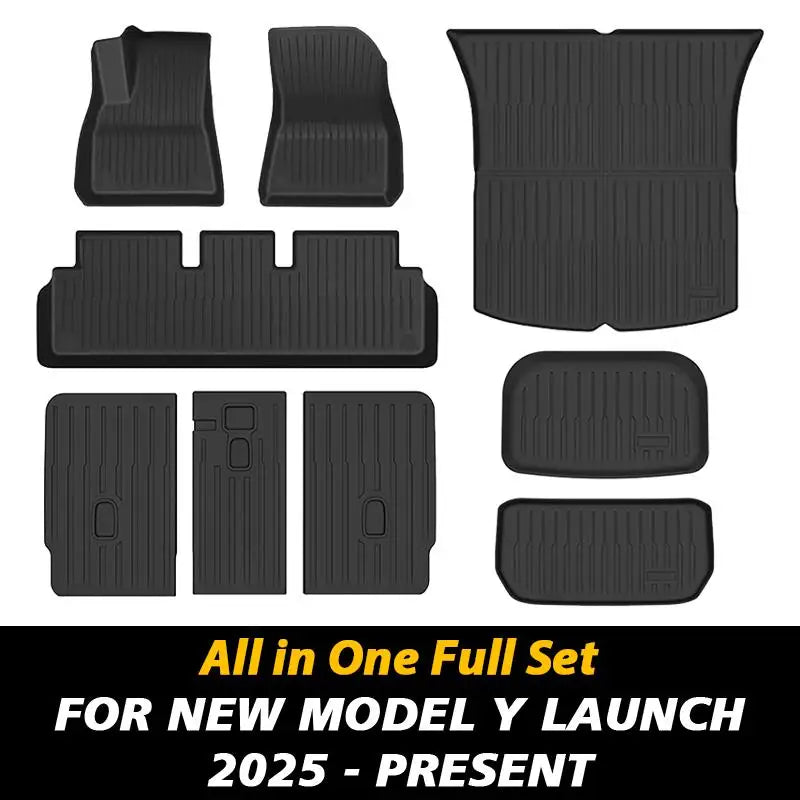 For New Tesla Model Y 2025 Juniper TPE All Weather Floor Mats and Cargo Liner Seat Backrest Mats