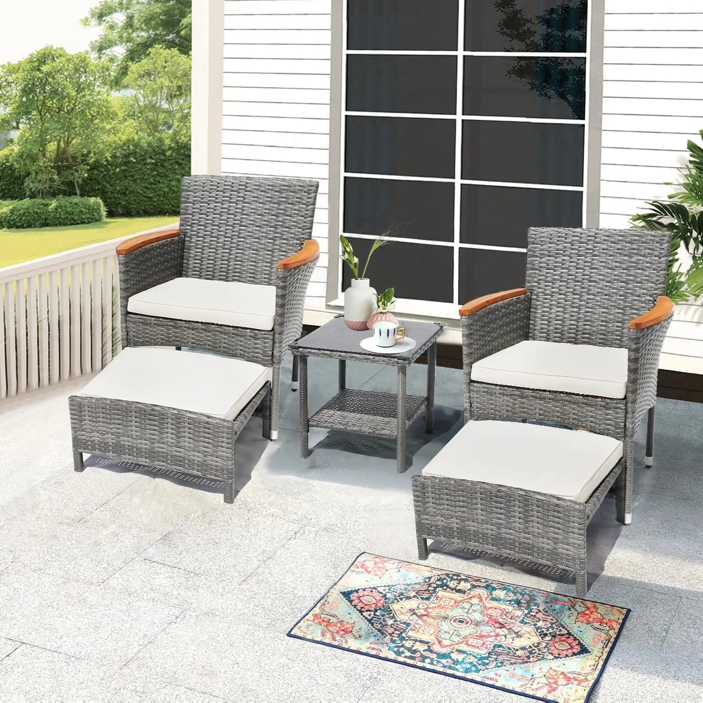 ANGDUO Outdoor Patio Furniture Set With Table And Ottomans