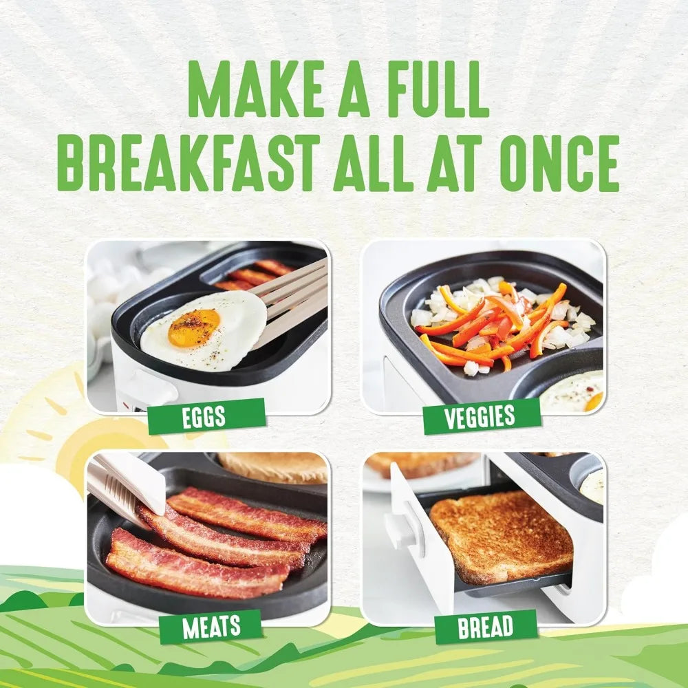 3 In 1 Breakfast Maker Station Healthy Ceramic Nonstick Dual Griddles For Eggs Meat Sausage Bacon Pancakes And Breakfast