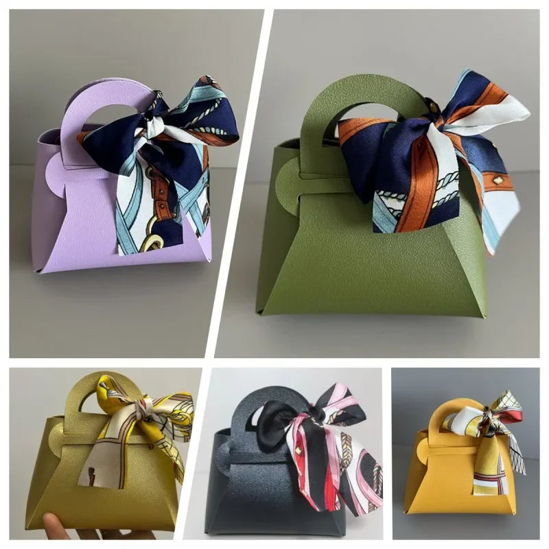 10 Pieces Pink Leather Gift Bags for Weddings and Events Mini Handbags with Ribbon Candy Packaging Box Party Decor