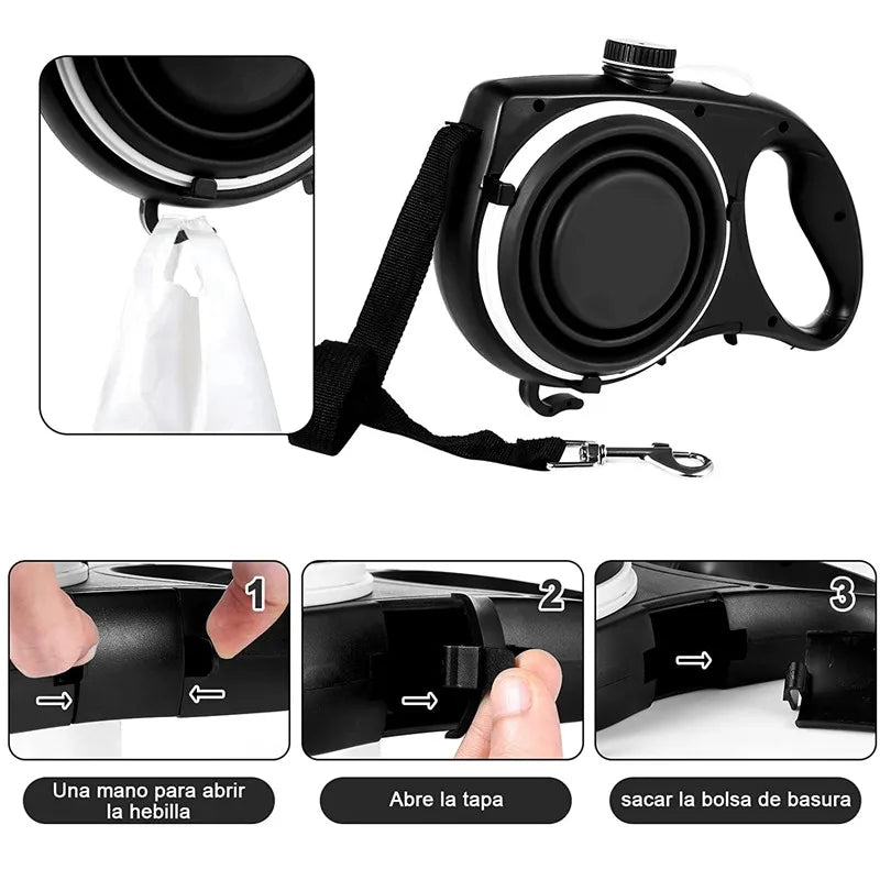 Multifunction Pet Dog Leash with Built In Water Bottle Bowl and Waste Bag Dispenser for Outdoor Walking Pet Accessories