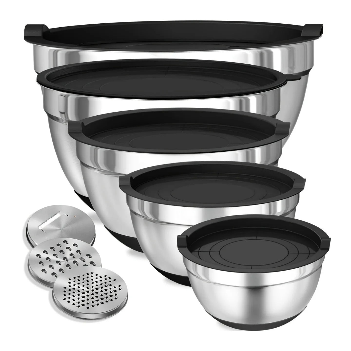 8 Pcs Stainless Steel Mixing Bowls Set with Airtight Lids and Attachments Black Kitchen Baking Serving Bowls