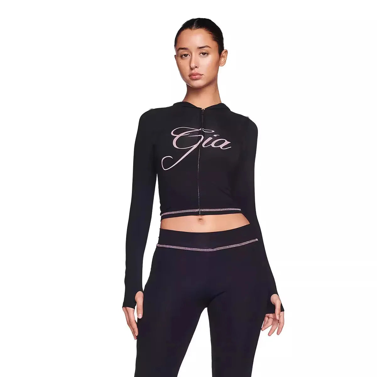 Women's New Two Piece Set Pant Sets with Zipper Closure and Backless Design