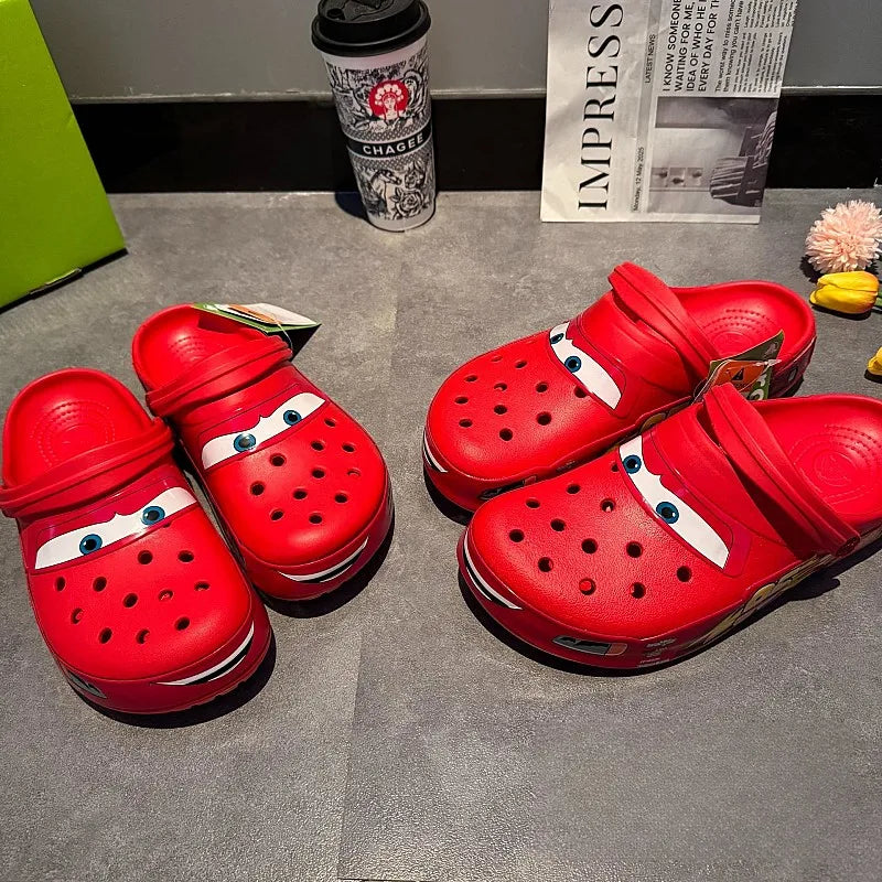 Disney Pixar Lightning McQueen Cartoon Solid Waterproof Slippers Outdoor Sandals Casual Breathable Ankle Wrap EVA Shoes Gift