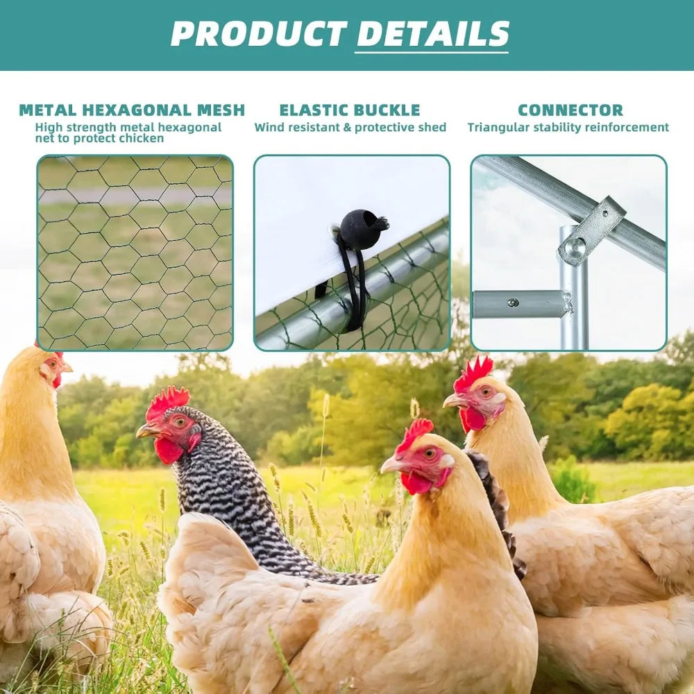 Large Metal Chicken Coop Run Walk In Enclosure Poultry Hen Run House Spire Shaped Chicken Pen with Waterproof and Anti UV Cover