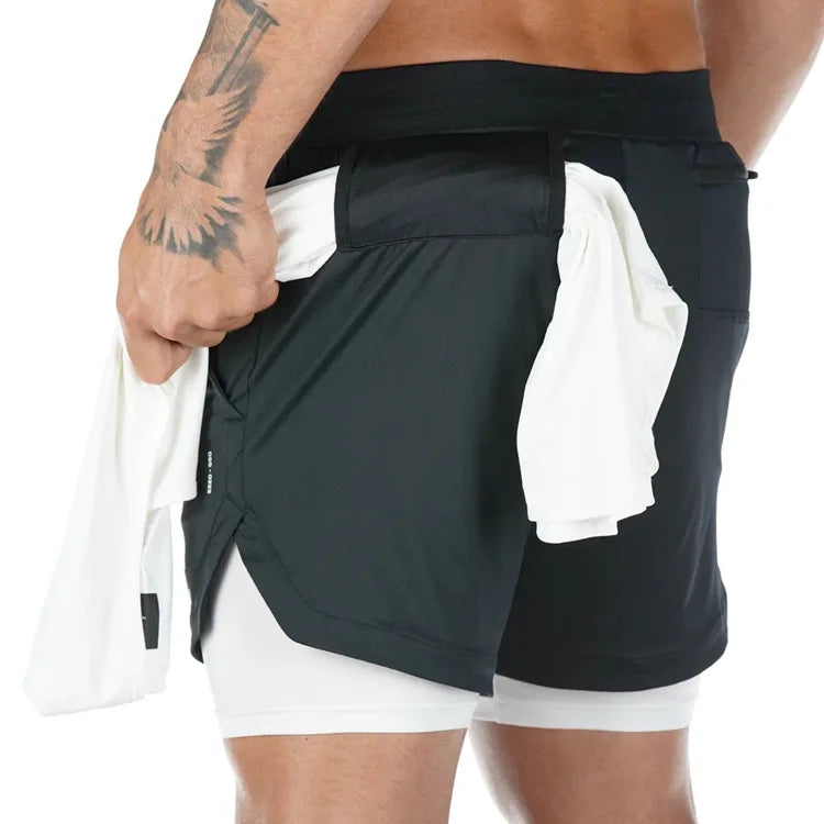 Camo Running Shorts for Men 2 in 1 Quick Dry Workout Training Gym Fitness Jogging Shorts
