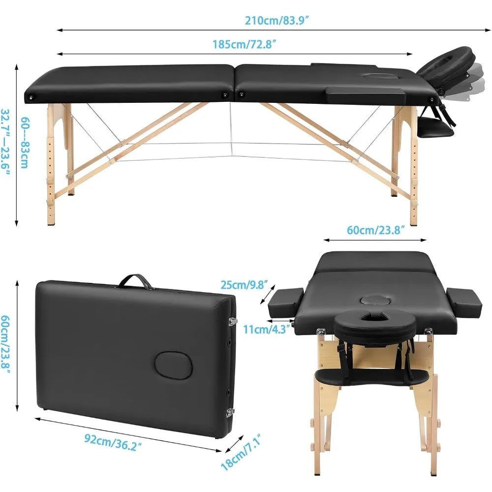Professional Portable Massage Table Adjustable Foldable Lash Bed for Spa Tattoo Facial Physical Therapy