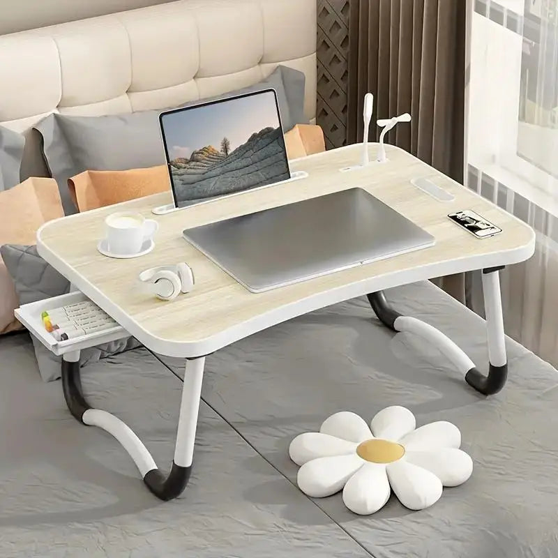 Portable Laptop Desk with USB Light Small Fan Cup Holder Tablet Slot and Lifting Handle Foldable Laptop Table for Working