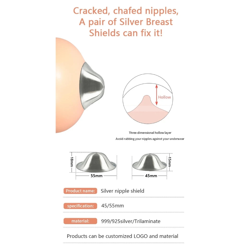 The Original Silver Nursing Cups Nipple Shields for Nursing Newborn Nipple Protectors Tri Laminate Silver