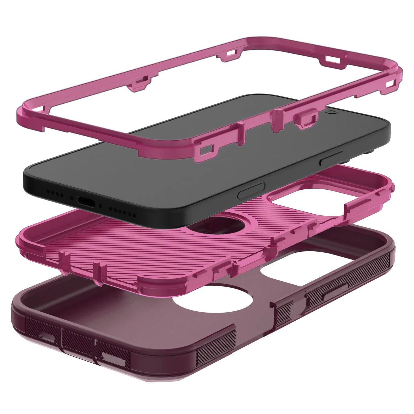 Red Heavy Duty Shockproof Hard Case for iPhone 16 Pro Max 16 Plus 16 Pro 16 Rugged Hybrid 3in1 Layers Phone Cover