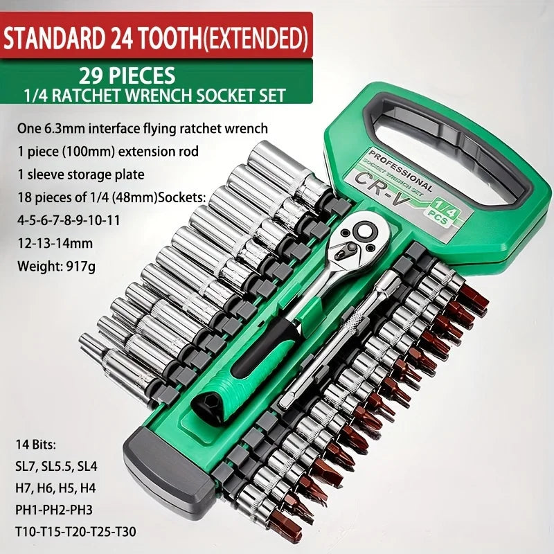 24 Tooth Drive Socket Set 1/4 Inch 3/8 Inch 1/2 Inch Ratchet Socket Wrench Set Compact Sockets Set for Car Repair Mechanic Tool