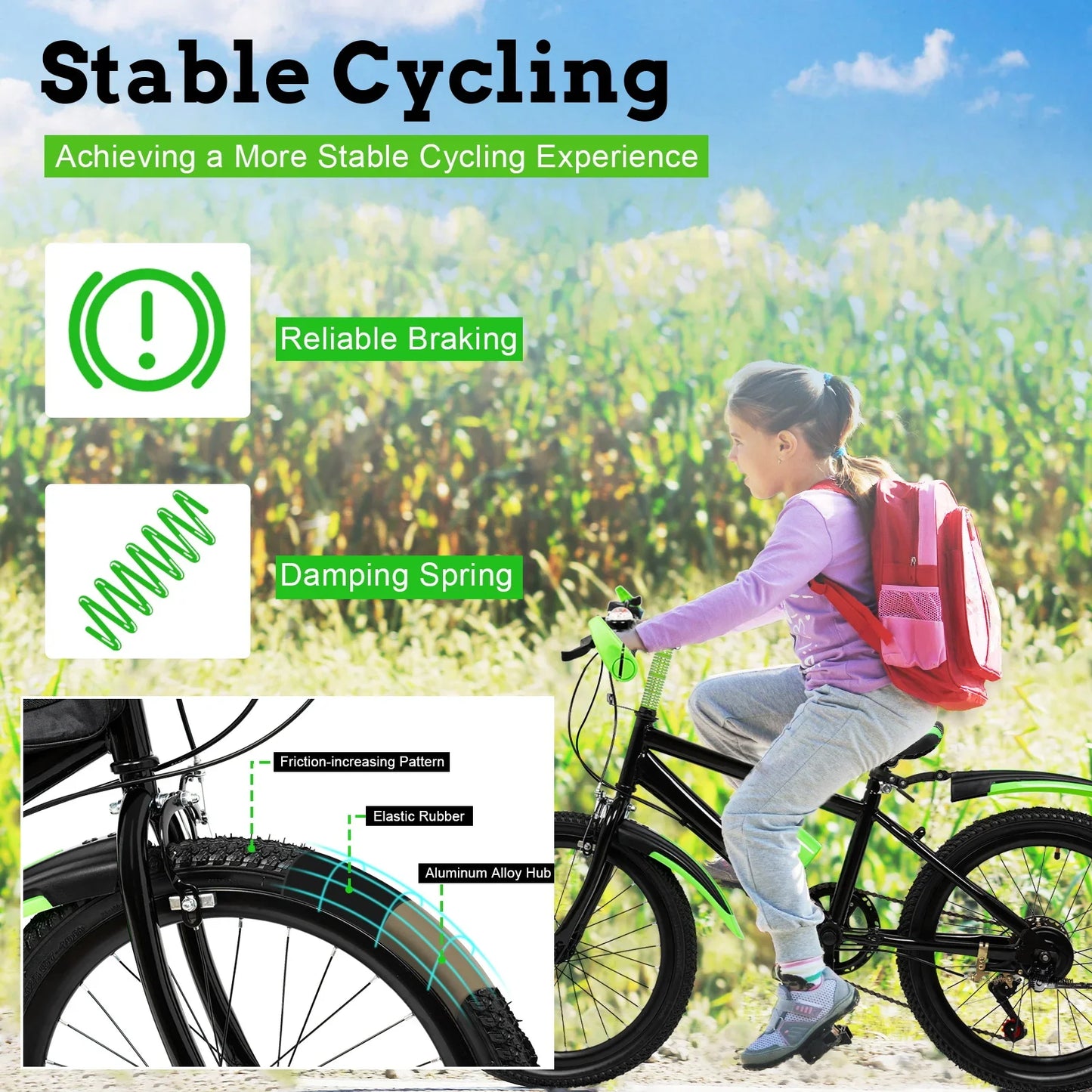 20 Inch Children's Mountain Bike 6 Speed Double Disc Brake Premium Mountain Bike with Suspension Fork for Kids Girls and Boys