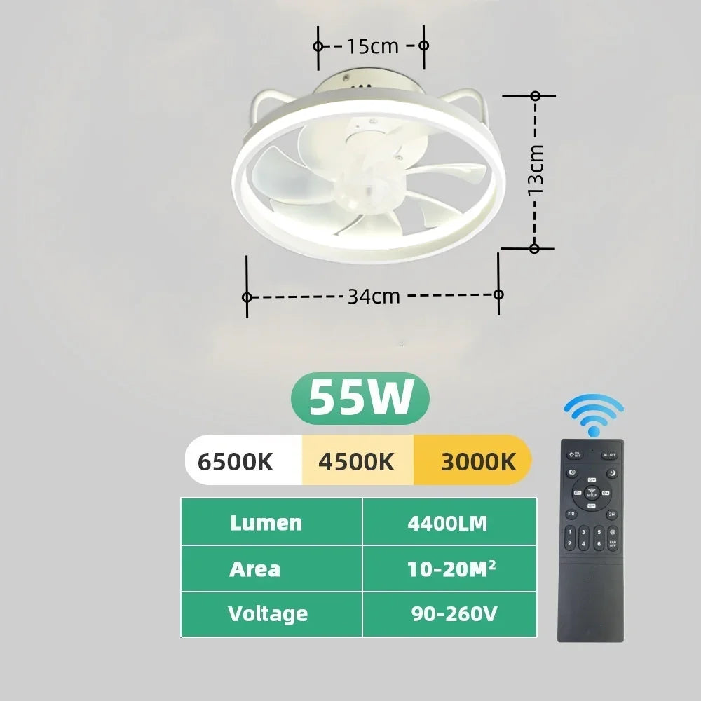2 In 1 Modern Smart Ceiling Fan With Light And Remote Control For Bedroom Living Room And Restaurant Decor LED Flush Mount Ceiling Fan