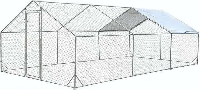 Large Metal Chicken Coop Run Walk In Enclosure Poultry Hen Run House Spire Shaped Chicken Pen with Waterproof and Anti UV Cover