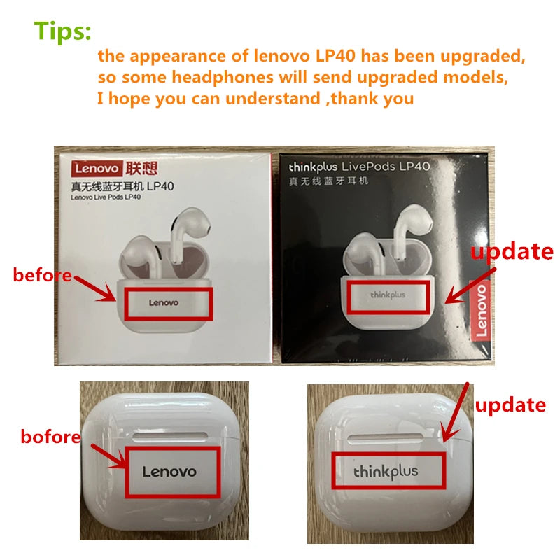 Original Lenovo LP40 Wireless Headphones TWS Bluetooth Earphones Touch Control Sport Headset Stereo Earbuds for Phone Android