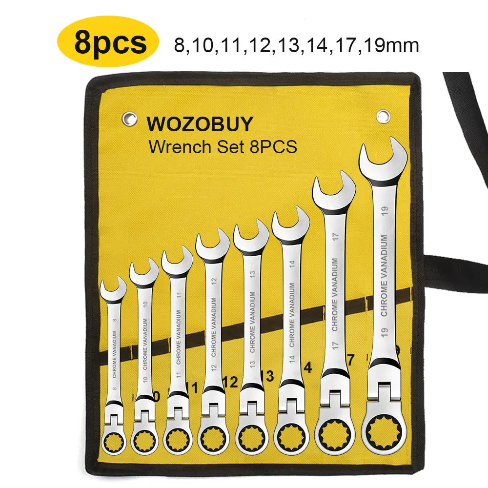Ratcheting Combination Wrench Set 6-23mm Metric Flex Head Ratcheting Wrench Chrome Vanadium Steel Spanner with Bag