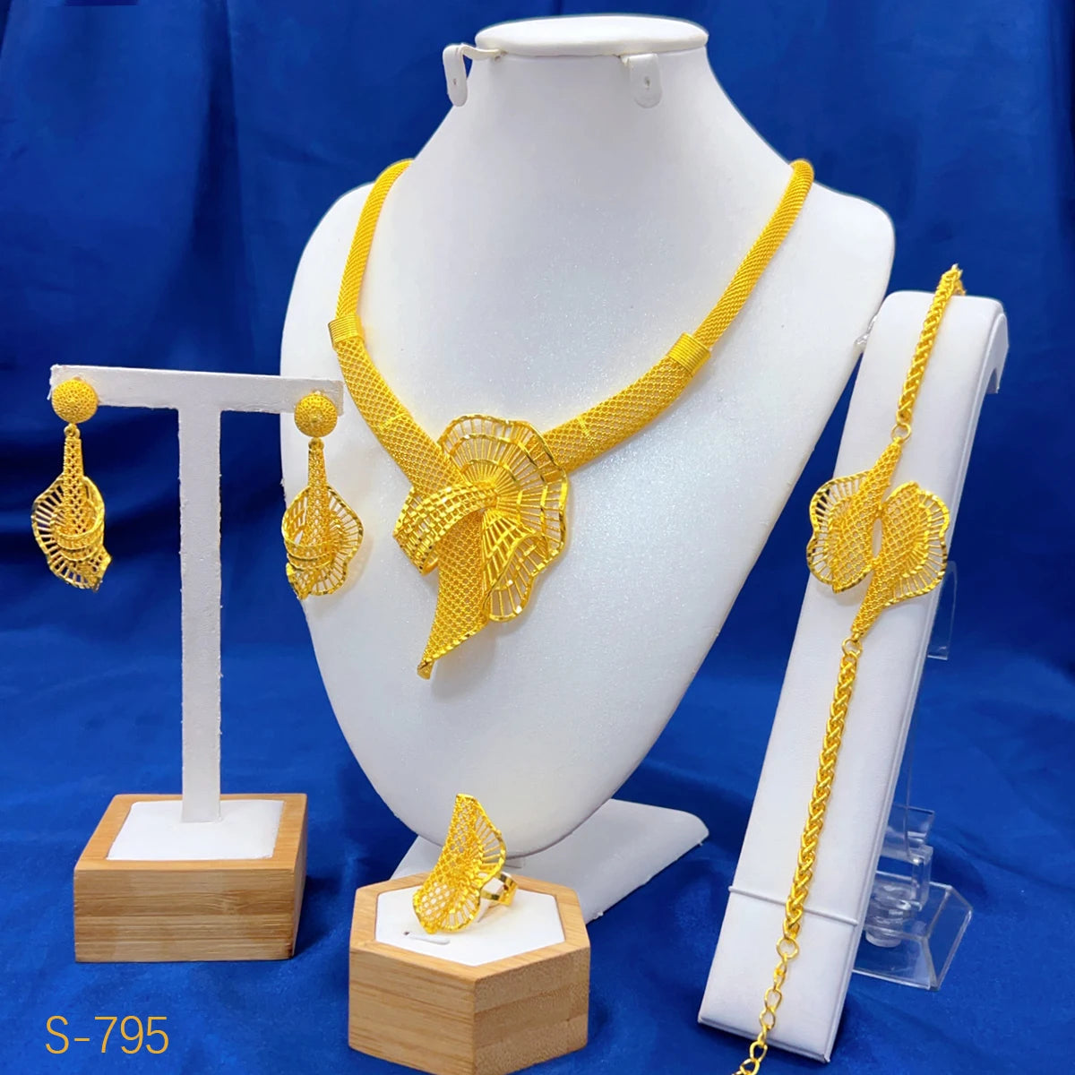 Dubai Luxury Irregular Necklace And Earrings Sets For Women Ethiopian Indian Bridal 24k Gold Color Jewelry Set Wedding