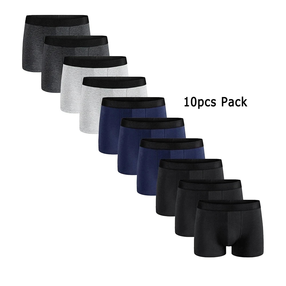 10Pcs Men's Boxer And Briefs Fashion Underwear High Stretch Boxer And briefs Shorts Breathable Soft Men's Shorts Comfortable Plu