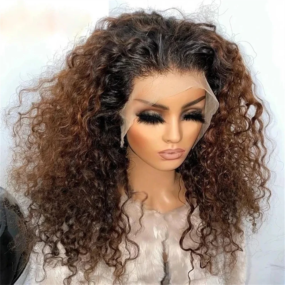 Soft Ombre Brown 180 Density 26 Inch Kinky Curly Preplucked Long Hair Wig For Women With Natural Hairline And Afro Baby Hair