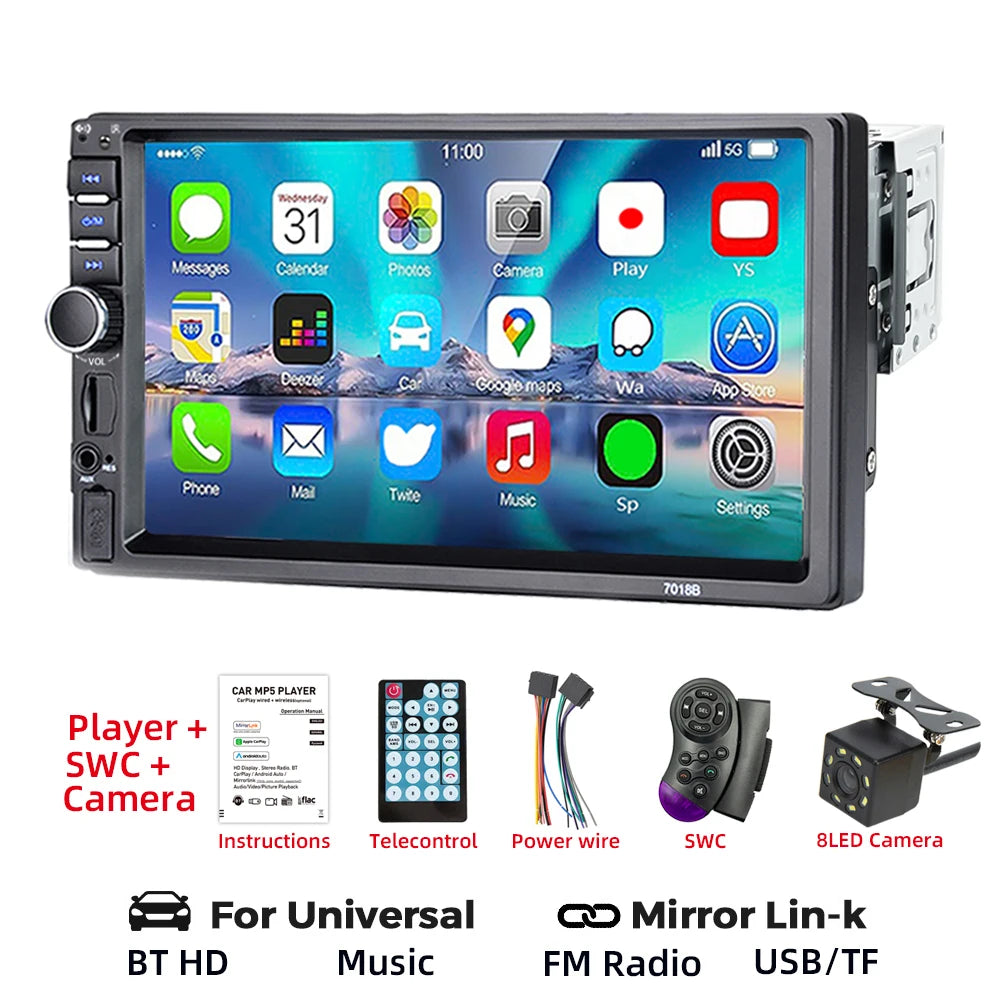 HIPPBQCC 7 Inch 1 Din Car Radio MP5 Multimedia Player Touch Screen FM Bluetooth USB Mirror Link Autoradio