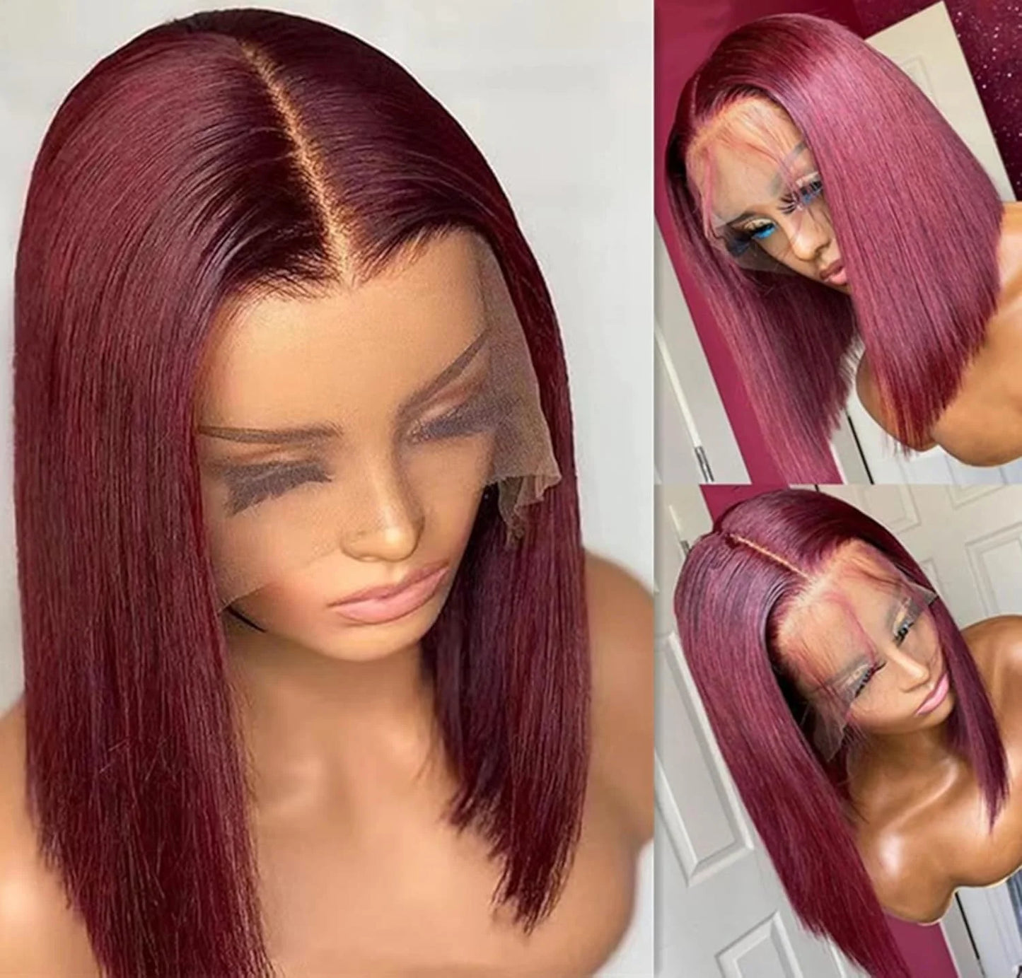 Burgundy Bob Wig Human Hair 13x4 Frontal Lace Straight 99J Short Red Wig Remy Brazilian Hair