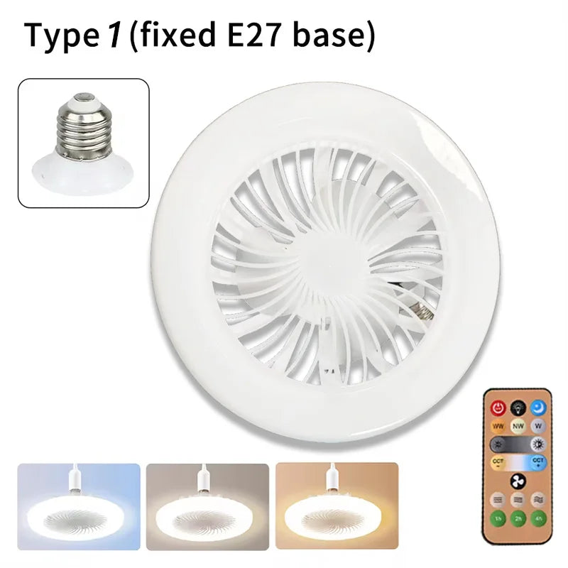 2 In 1 Ceiling Fan Lamps 3 Speed Adjustable E27 Base Infinitely Dimmable LED Decorative Light for Living Room Bedroom Study