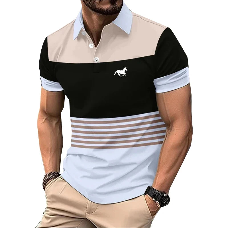 Logo Print Men Casual Summer Lapel Polo Shirt Short Sleeve Golf Shirt