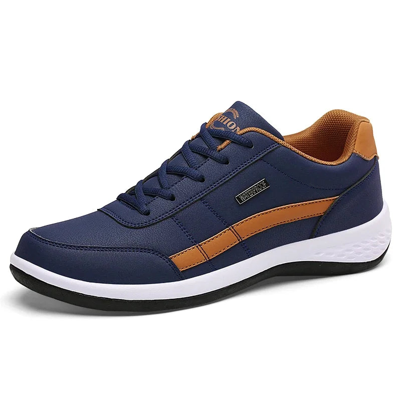 MaeDef Men's Waterproof Leather Sneakers Comfortable Lace Up Casual Footwear Vulcanized Shoes