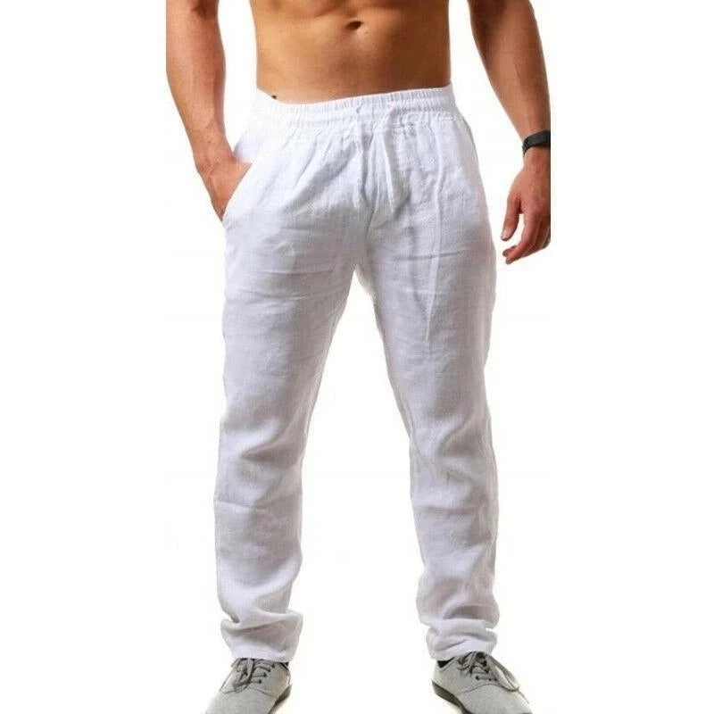Men's Breathable Cotton Linen Pants for Autumn Solid Color Trousers Fitness Streetwear Sizes S to 3XL