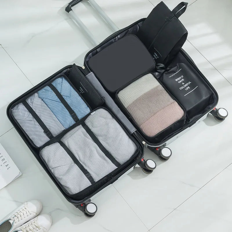 7 Piece Set Travel Bag Organizer for Clothes Luggage and Shoes with Packing Cubes
