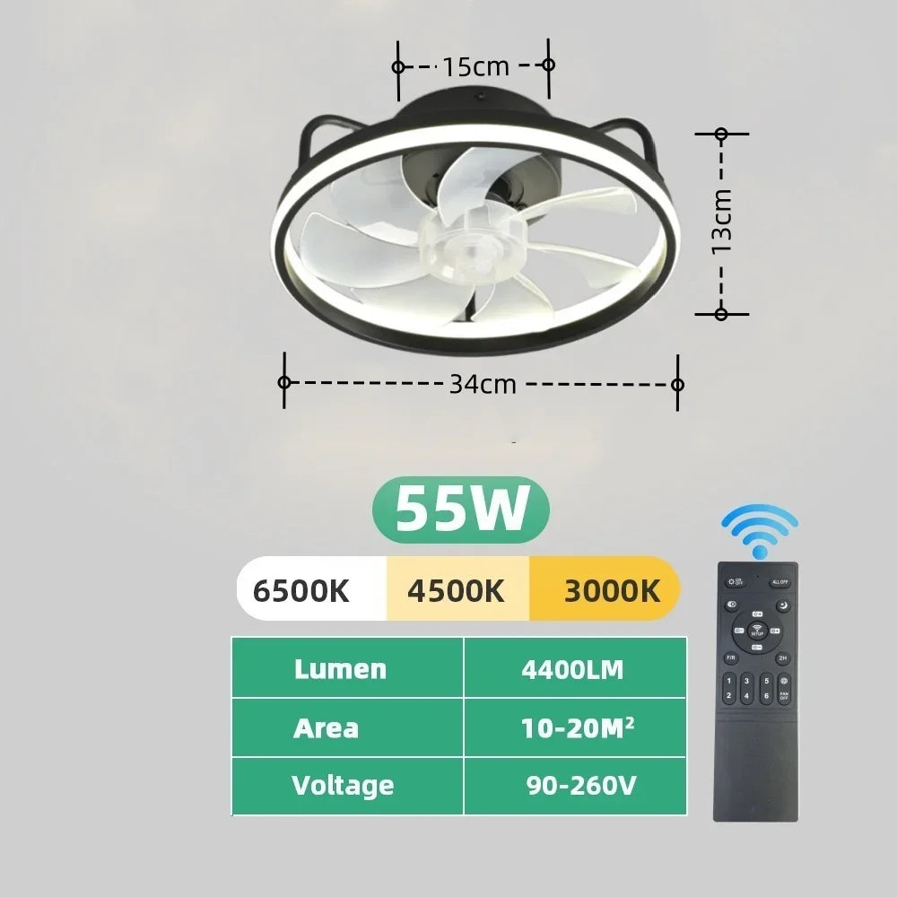 2 In 1 Modern Smart Ceiling Fan With Light And Remote Control For Bedroom Living Room And Restaurant Decor LED Flush Mount Ceiling Fan