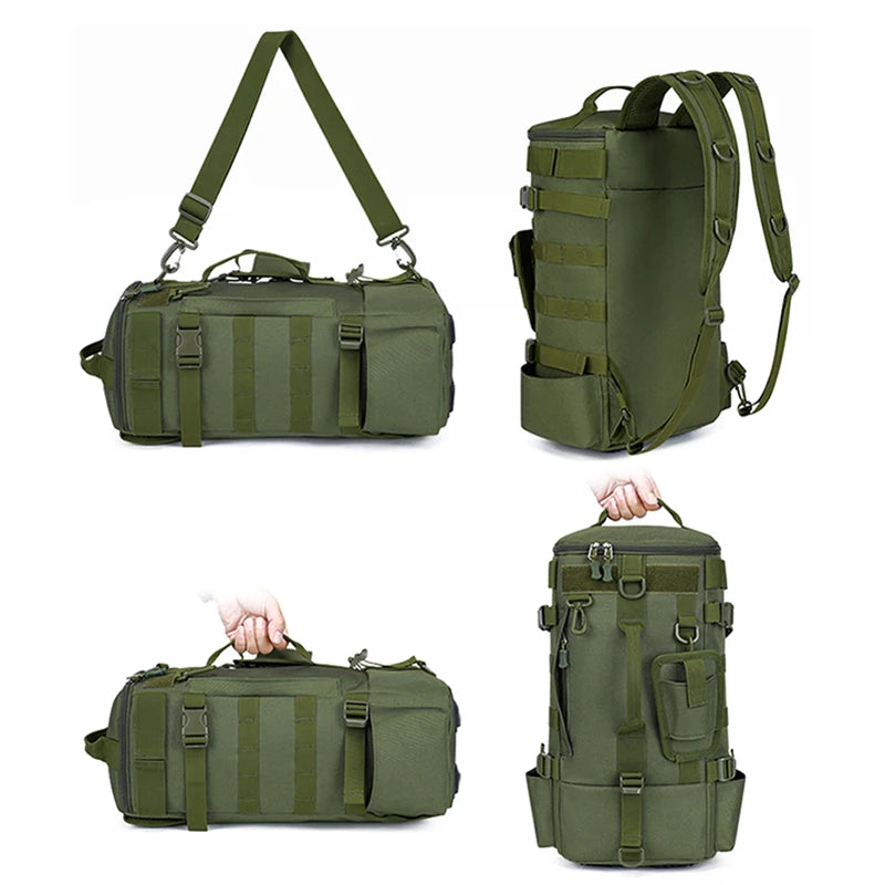 Tactical Fishing Backpack Tackle Bag with Rod Holders Multifunctional Storage for Camping Hiking and Outdoor Activities