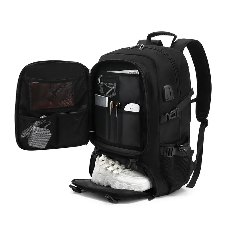 50L 80L Large Travel Backpack for Men with Separate Shoe Compartment Business Bag Outdoor Sports Waterproof Black Storage Backpack