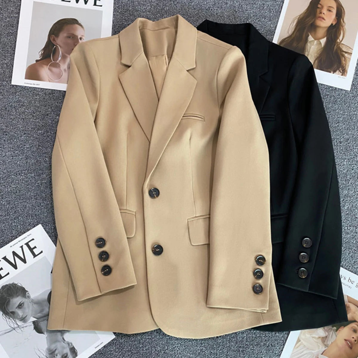 SDFBKCN Womens Korean Slim Blazer Jacket Loose Fit Chic