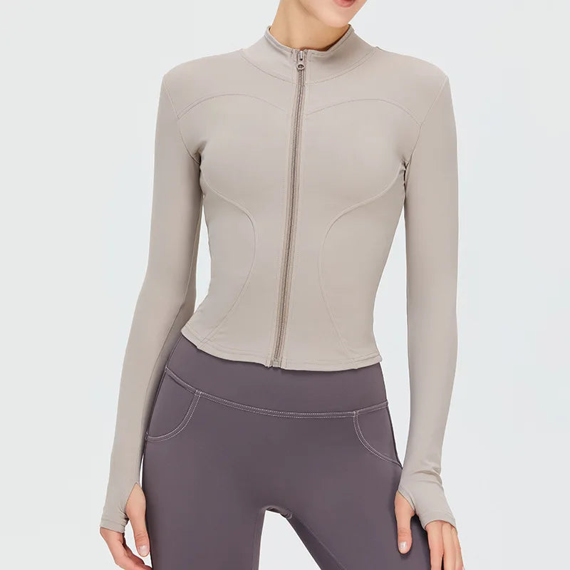Zipper Long Sleeve Sports Jacket for Women Fitness Yoga Shirt Gym Top Activewear Running Coats Push Up Workout Clothes