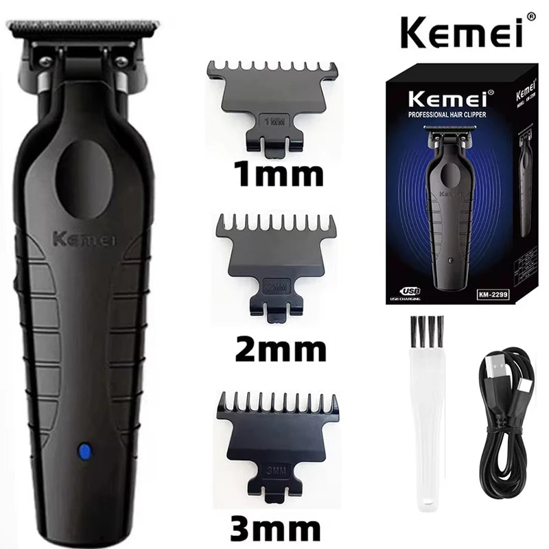 Kemei 2299 Cordless Hair Trimmer Zero Gapped Carving Clipper Professional Electric Hair Cutting Machine