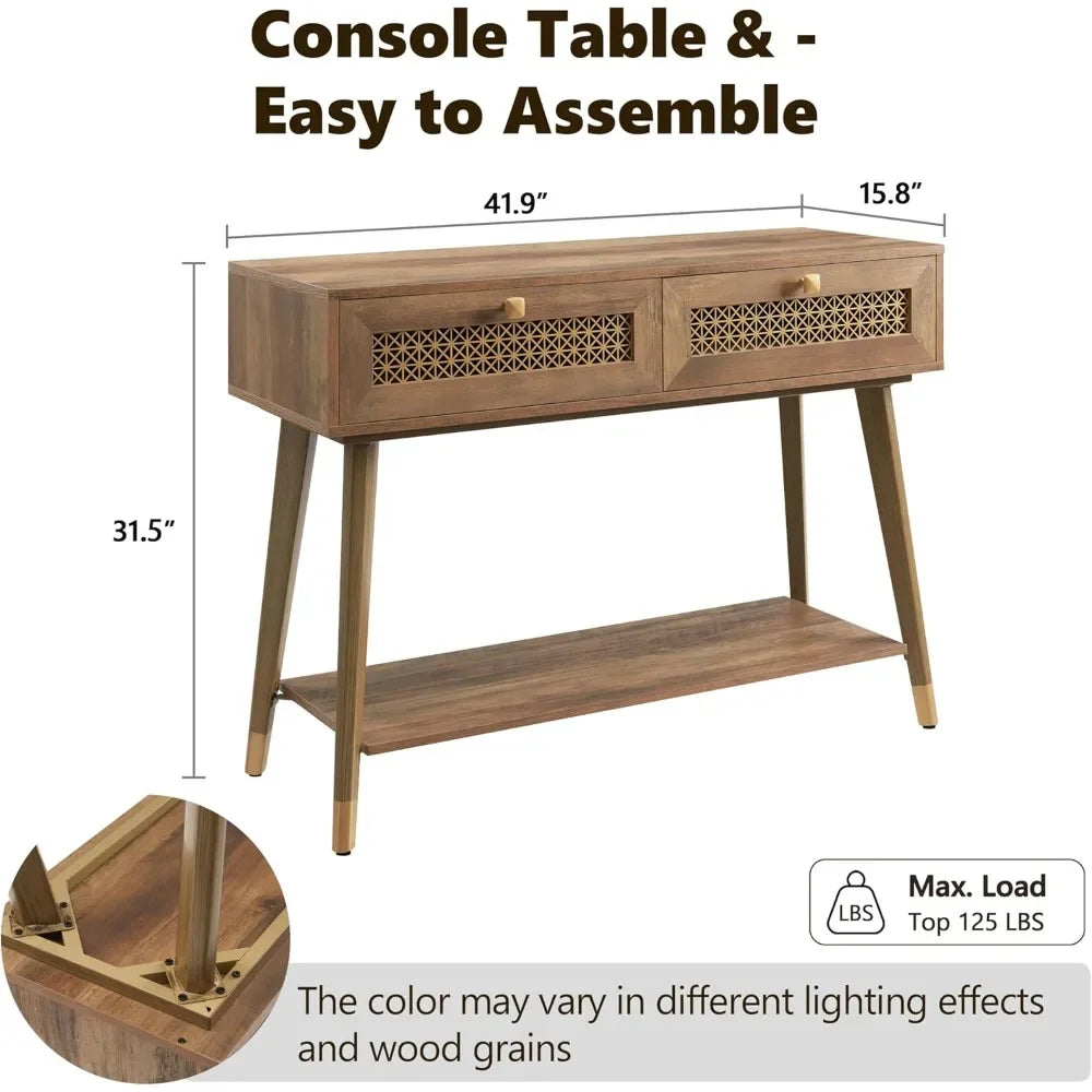 Guangbai Mid Century Modern Console Table With Two Drawers
