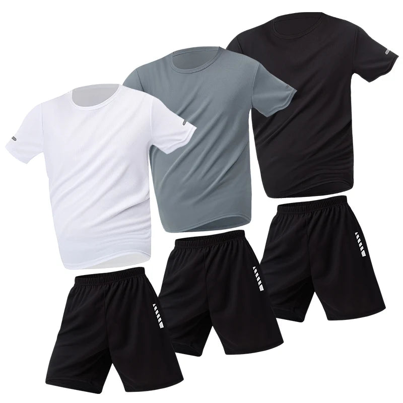 2/6 Pack Plus Size Men's Quick Drying Short Sleeve Shorts Suit Leisure Sports Running Fitness T Shirt Joker Shorts Teen
