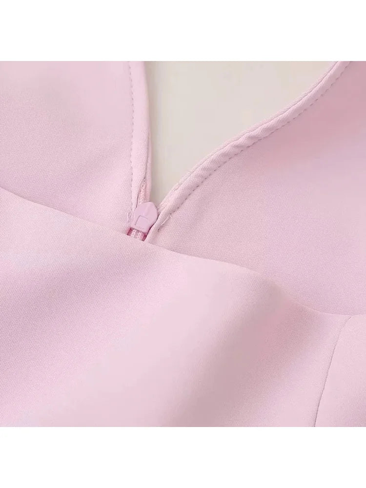 Fashion Pink Shorts Set for Women Sexy V Neck Sleeveless Tops Slim Hip Package Skirt 2024 Spring Summer New Ladies Suit