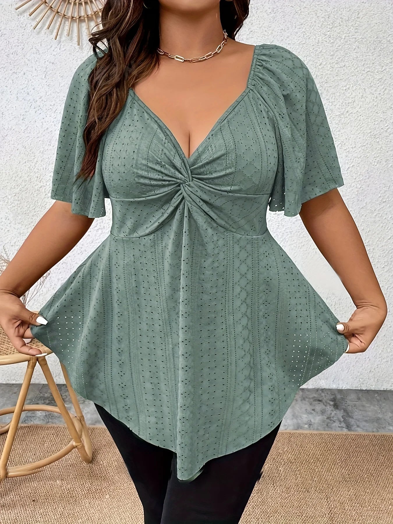 Plus Size Elegant Summer T Shirt for Women Casual Office Lady Solid V Neck Loose Tops
