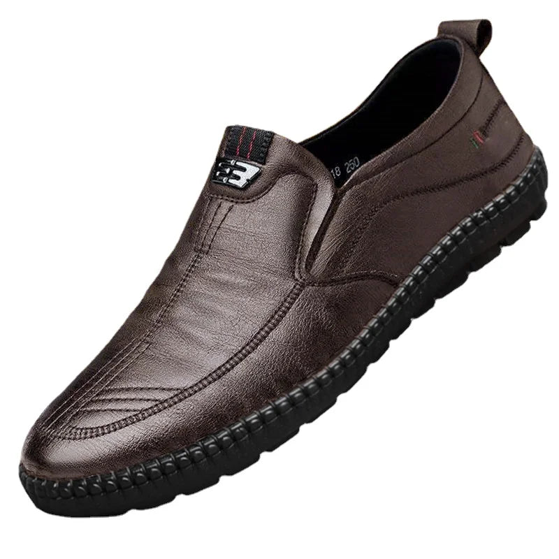 Mens Leather Loafers Non Slip Walking Flats Breathable Outdoor Slip On Casual Shoes for Work Office and Driving