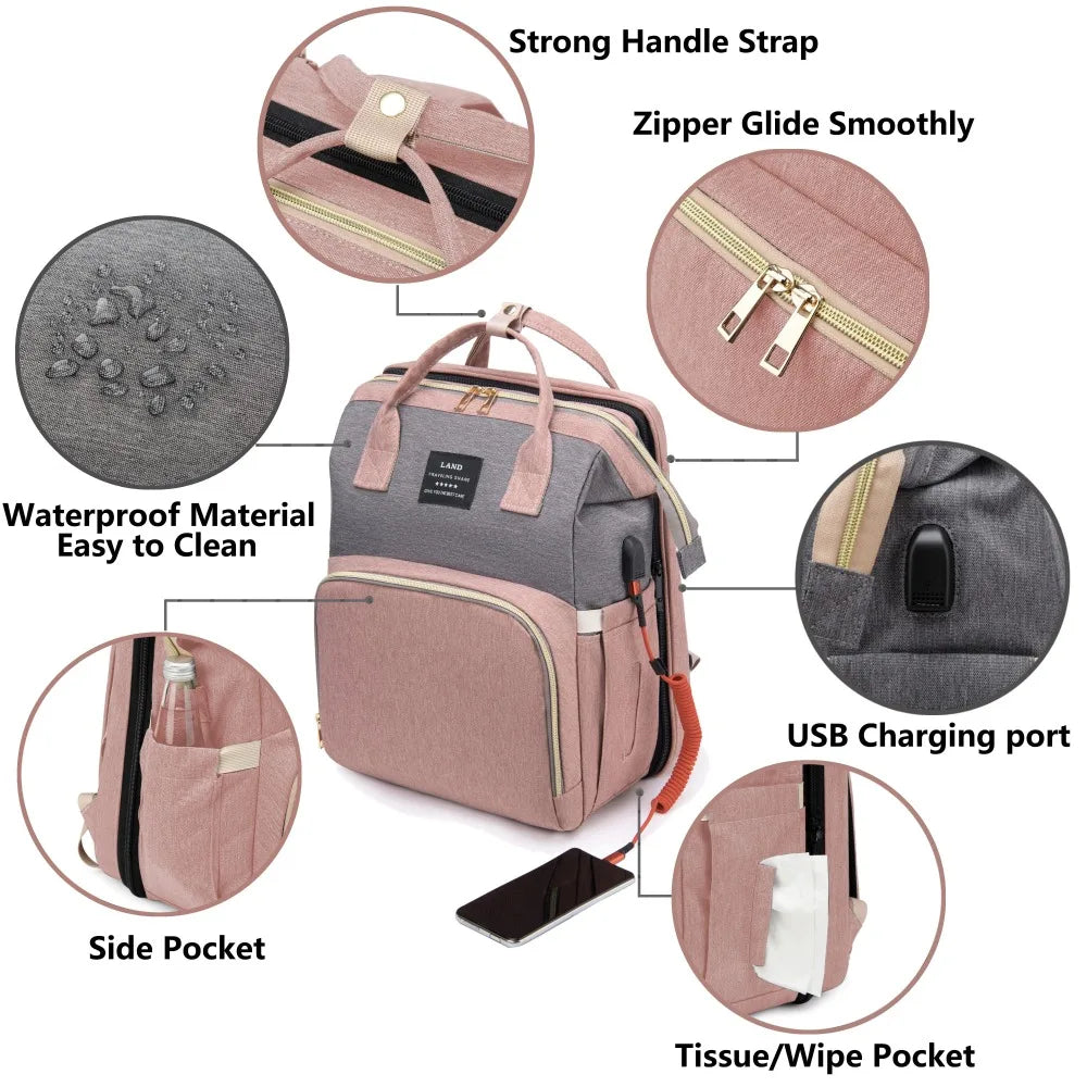 DHDH Lightweight Folding Diaper Bag Crib Maternity Backpack