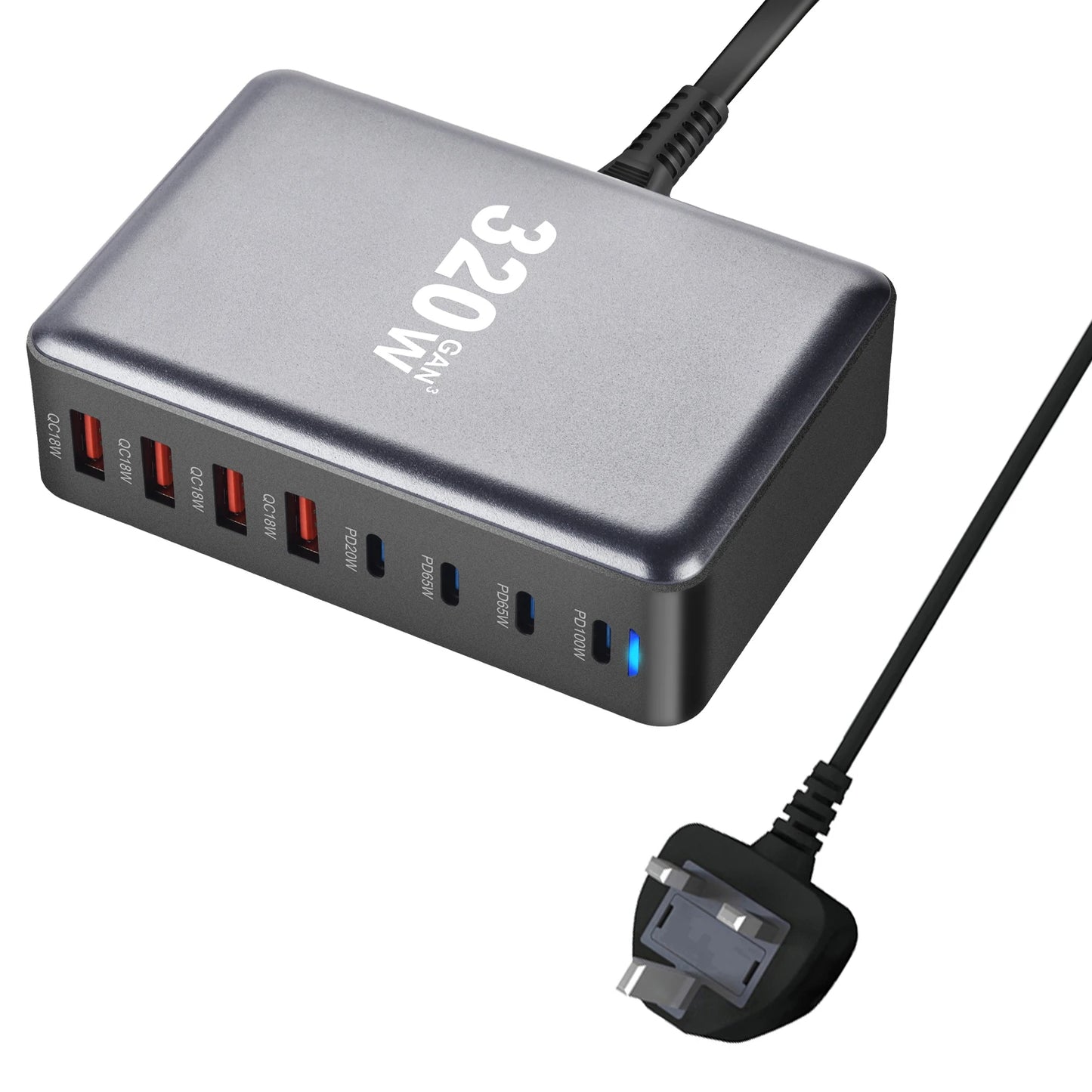 320W GaN Charger USB C Fast Desktop 8 Port USB Type C PD Charger Quick Charge 3.0 for iPhone 15 14 Samsung