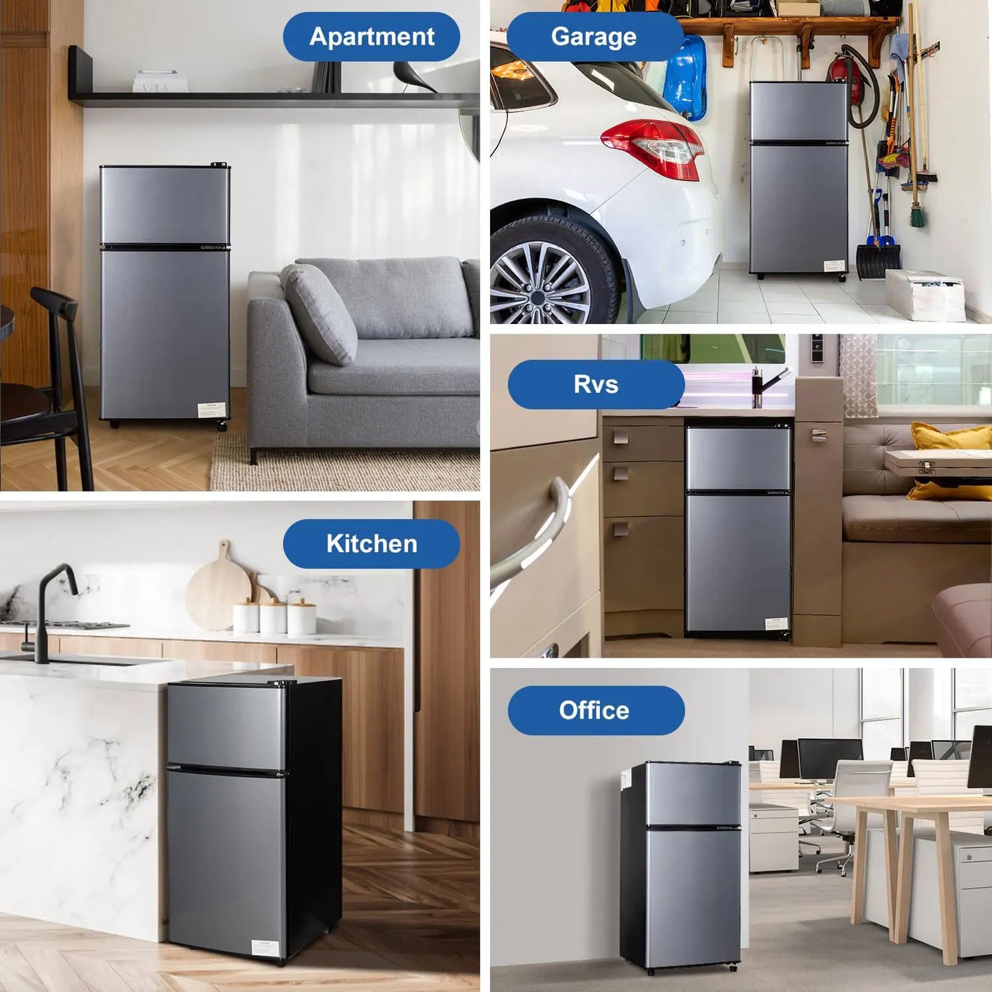Mini Fridge with Freezer 2.9 Cu Ft Small Refrigerator Energy Saving Low Noise 7 Adjustable Thermostat Double Door Design